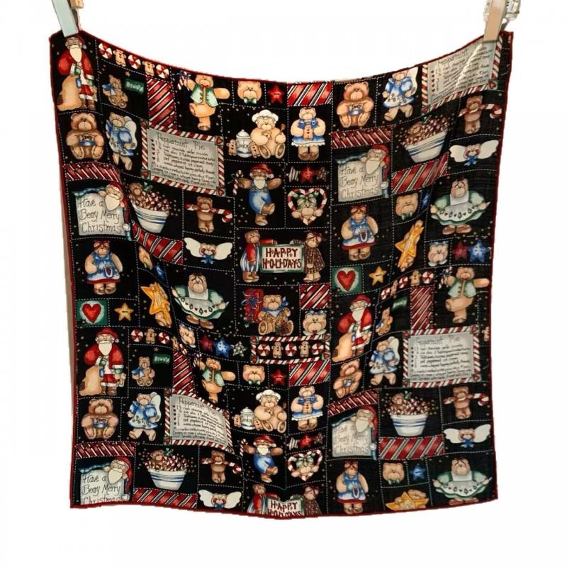 Silk Wool Blend Square Scarf Women 65x65cm Soft Warm Fashion Accessory Christmas Bear Print