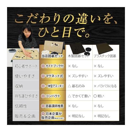 Go [Recommended by Go instructors] Set, L size, 37cm, magnetic, 19-road board, folding Go board, Go stones, storage case, Japanese introductory guide
