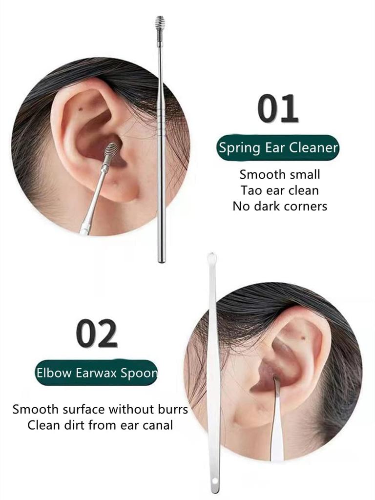 Clefairy 6 Pcs Ear Cleaning Tools Ear Picks Ear Wax Remover Stainless Steel Earwax Removal with Storage Box (Pack of 2)