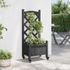Plant Pot with Trellis and Casters Black Solid Pine Wood