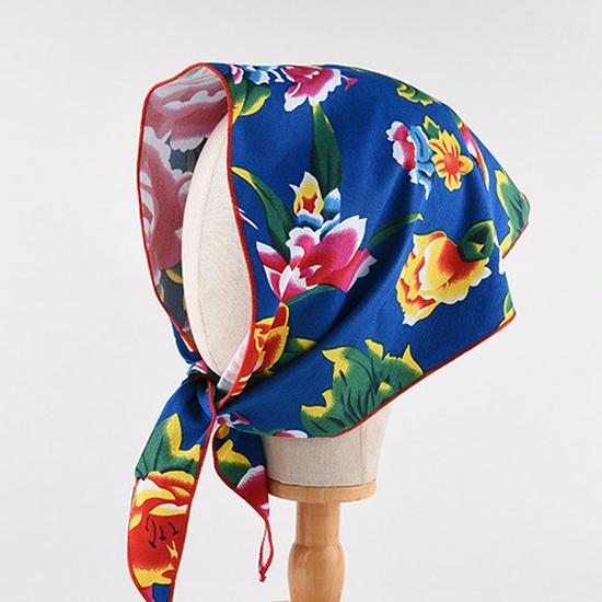 Этническая бандана с цветочным узором из Северо-Восточного Китая - Большая хлопковая винтажная повязка на голову