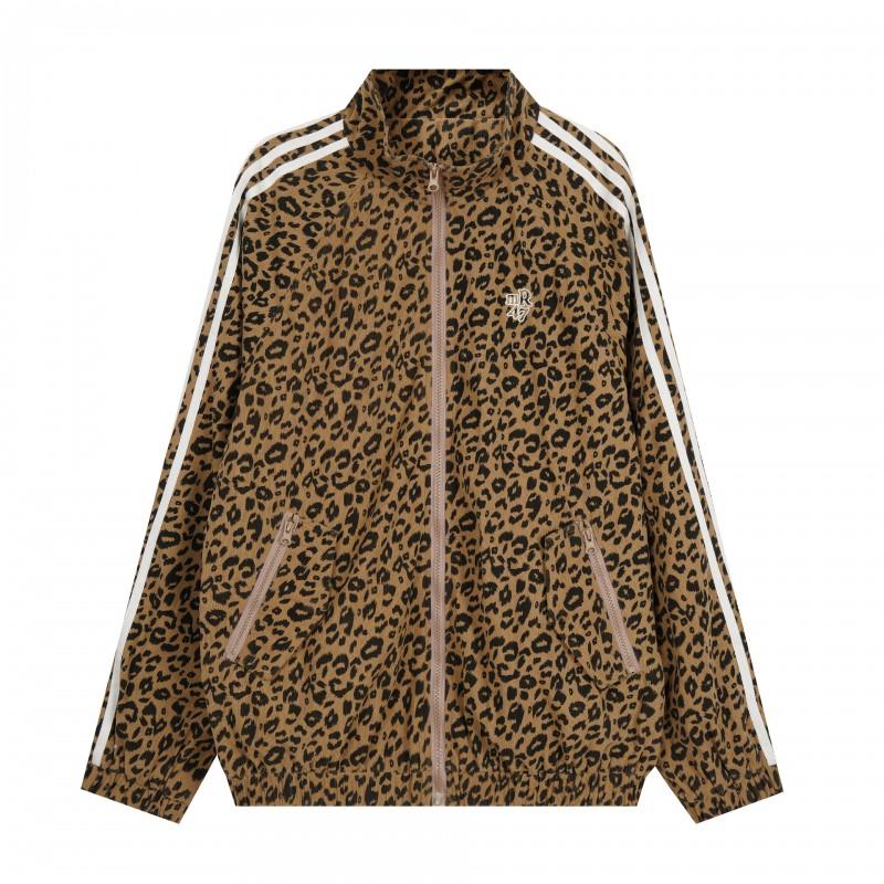 Giacca Unisex Retro con Stampa Leopardo e Zip Collo Alto Vestibilità Larga Streetwear Capospalla Autunno
