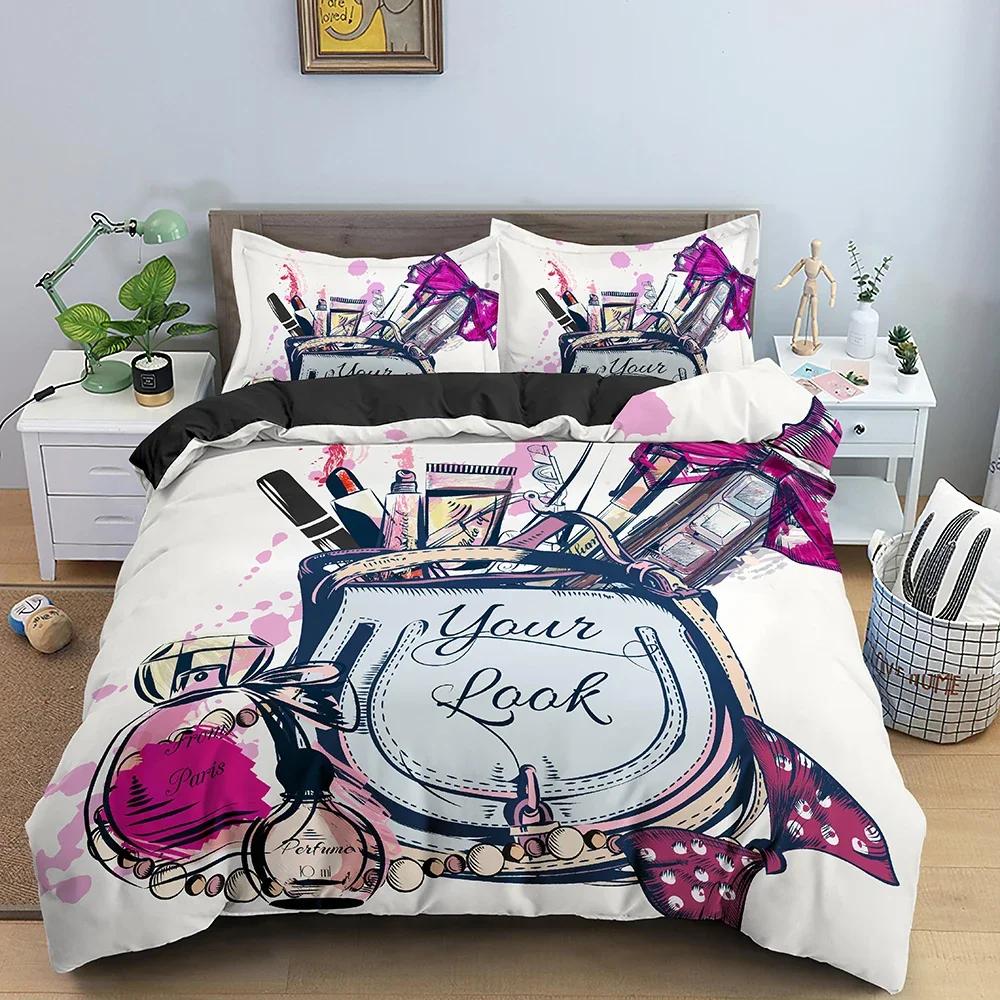 Fashion Woman Cosmetic Female High-heeled Shoes Comfortable Duvet Quilt Cover Pillowcase Bedding Set Children Bedroom Decoration