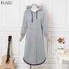 ZANZEA Herbst Damen Langarm Freizeit Dünn Mit Kapuze Pullover Langes Kleid