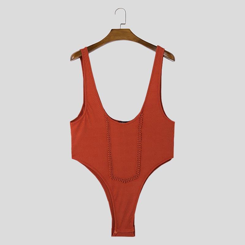 INCERUN Men Deep U Neck Sleeveless Bodysuits Fitted Home Briefs Jumpsuits