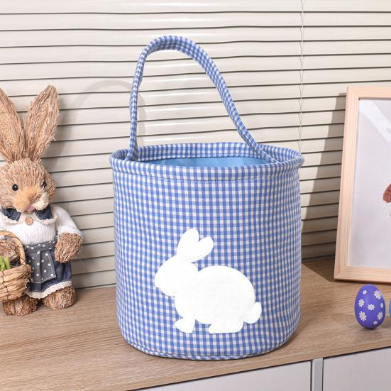 Easter Bunny Basket Plaid Gingham Easter Bucket with Handle Cute Egg Hunting Tote Bag for Candy Gifts Storage Party Supplies