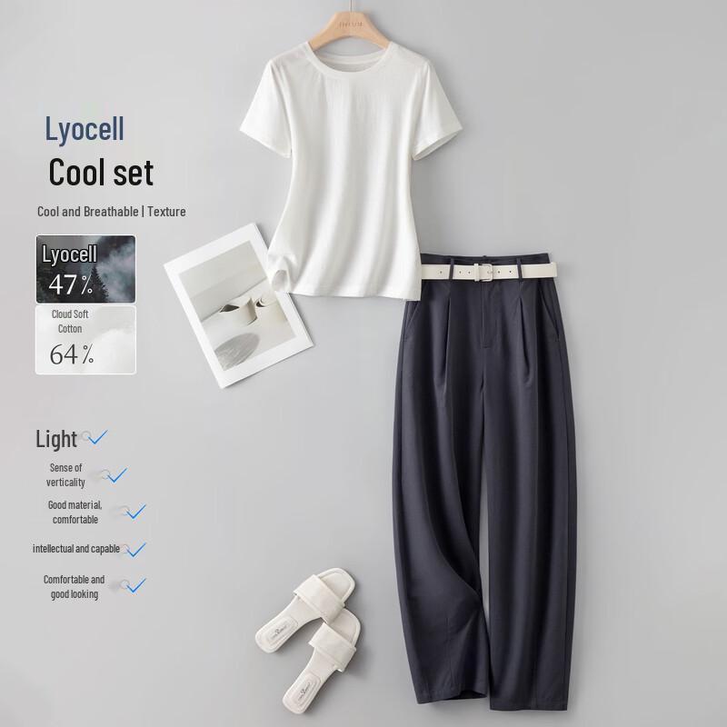 

IHIMI Women s Summer Urban Chic Two-Piece Cotton Set 2XL