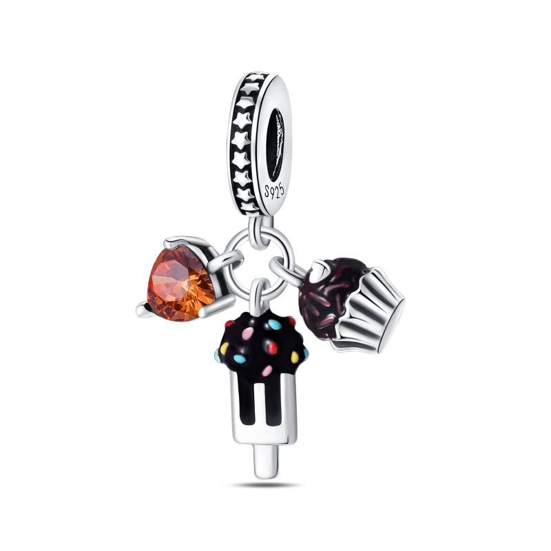 925 Sterling Silver Pumpkin Candy Chocolate Coffee Cup Strawberry Cake Charms Beads Fit 4MM hole diameter Bracelets DIY Jewelry