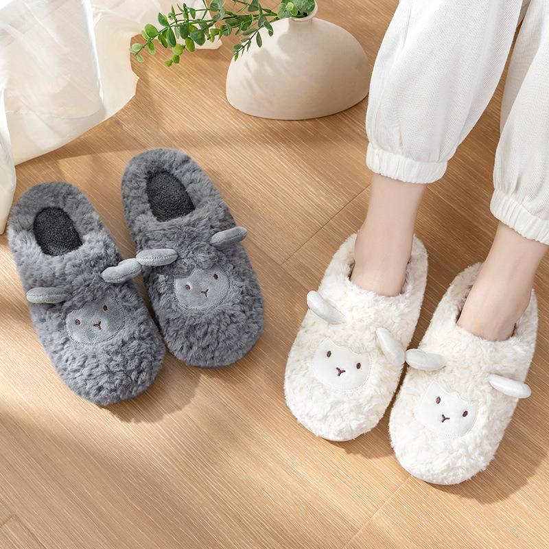 Cotton slippers ladies winter indoor home couple new cute wool plush soft bottom outer wear cotton mop