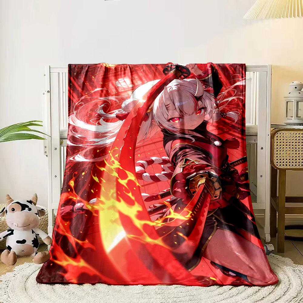 

Fiery red tones with a dynamic character wielding a flame-imbued sword. for all seasons blanket lunch break throw gift 80cm x 120cm