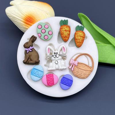 Cesta de Huevos de Conejo de Pascua Zanahoria Molde de Silicona para Sugarcraft Chocolate Cupcake Horneado Fondant Herramientas para Decorar Pasteles