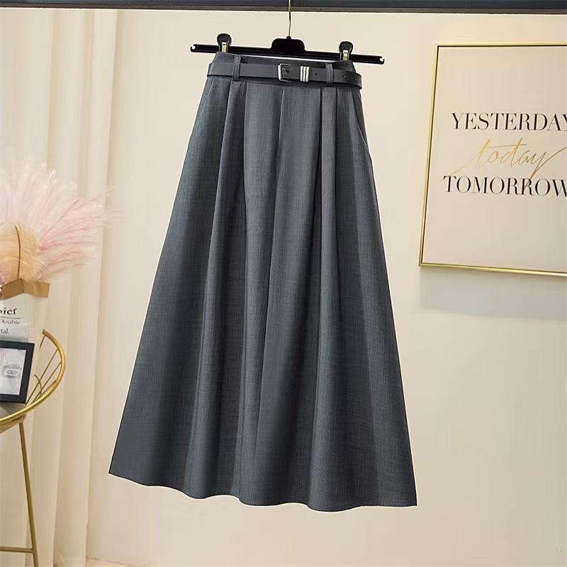 Pleated Midi Skirt - Women's Petite, Spring/Autumn Collection, Temperate OL Commute Style