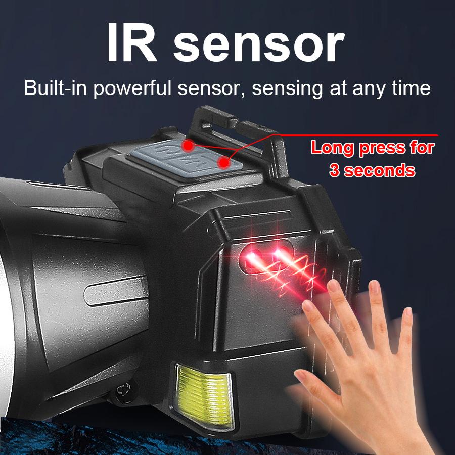 30W Super Bright IR-sensor hodelykt Vanntett Justerbar hodelykt Lett bærbar lanterne Utendørslys Nattcampinglampe
