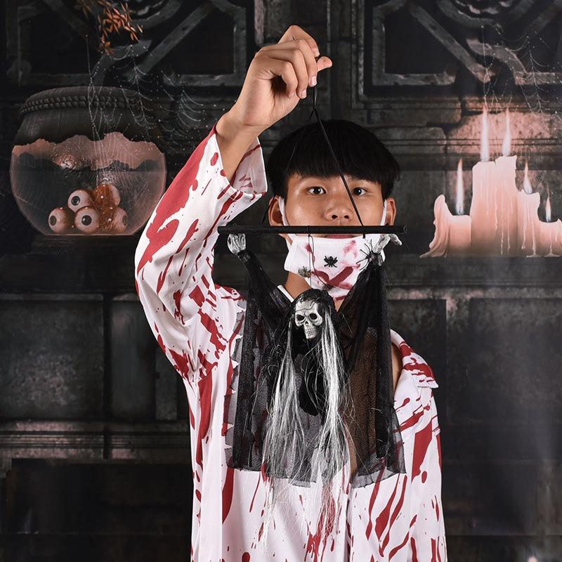 Halloween Skull Hanging Ghost Prop Electric Glowing Pendant Scary Prank Decoration for Bar Ktv Haunted House Party Wall Ornament