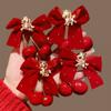 2pcs/set Hanfu Headwear Chinese Style Red Barrettes Cute Ancient Style Hair Clip  Winter