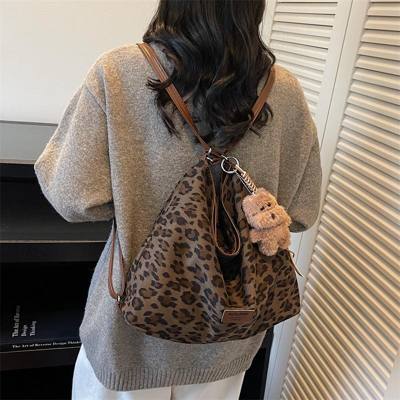 Leopard Print Tote Bag Women's Large Capacity Retro Shoulder Bag Multi-Functional Backpack