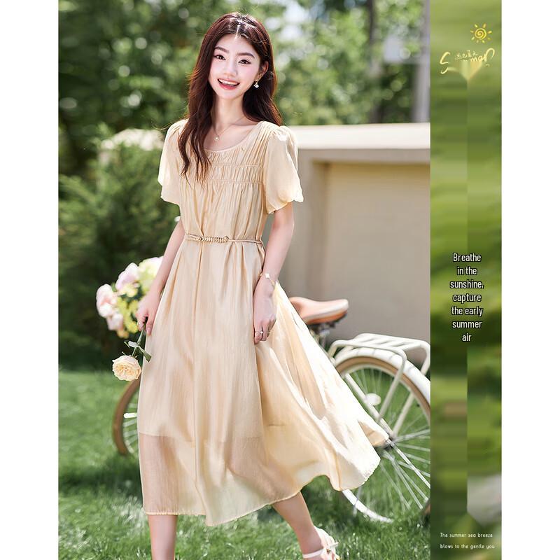Time Like Water Women's Elegant Short-Sleeve Midi Dress 242003L1