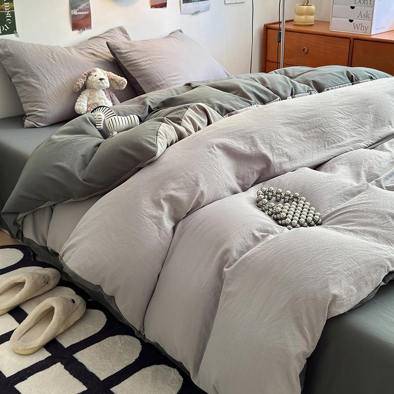 Washed Cotton Solid Color Four Piece Set for Student Dormitory Bed Sheets and Duvet Covers, Small and Fresh Brushed Bedding