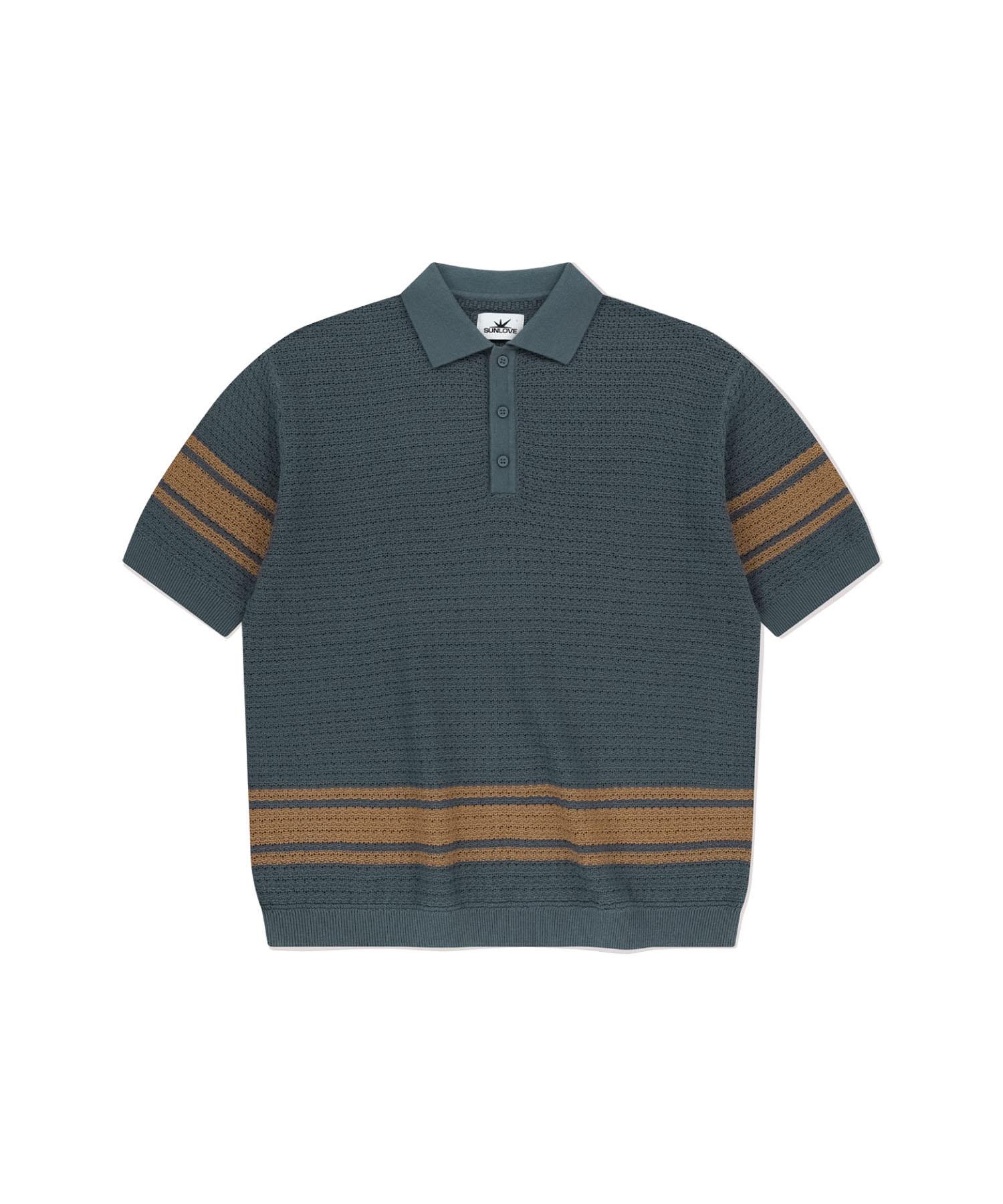 Sun Love Border Crochet Knit Polo Navy S