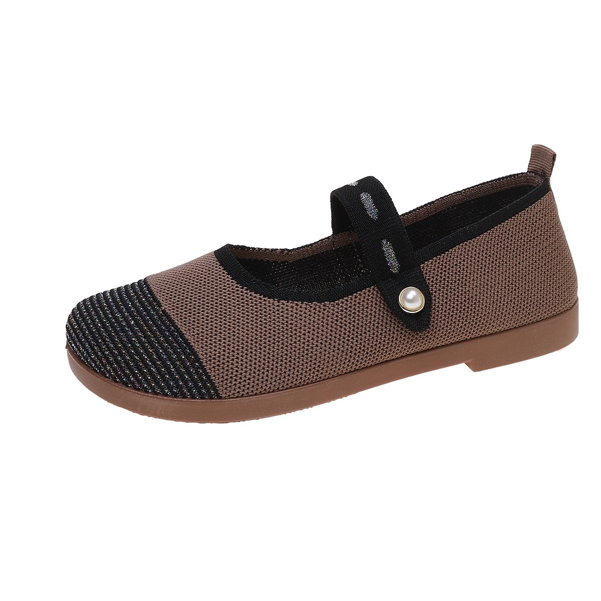 

Женские туфли-одинарки 2025 года Летняя мода Повседневные на плоской подошве С круглым носком С мелким вырезом Декоративные туфли с жемчугом Уличные туфли-балетки 41 хаки