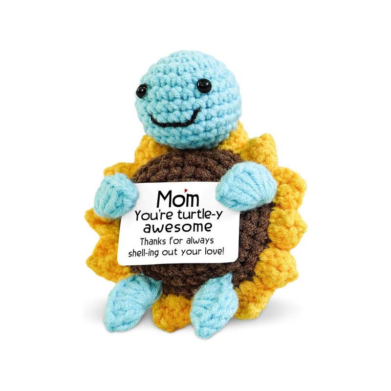 Mini Handmade Positive Turtle Crochet with Message Card - Mother's Day Mom Birthday Gifts for Women Wife Grandma Mother-in-Law