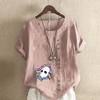 Women's Fashion Round Neck Short Sleeve T-shirt Casual Cotton Linen Graphic Shirt White Mask Prined Summer Blouse Tops Plus Size