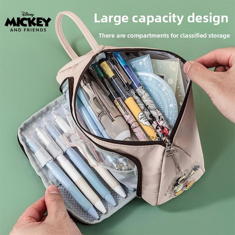 Mickey Mouse Vintage Double Layer Large Capacity Pencil Case With Polyester Storage For Students