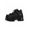 Womens Punk Chunky Sole Low-Cut Ankle Boots With Metal Accents Black Leatherette Platform Shoes