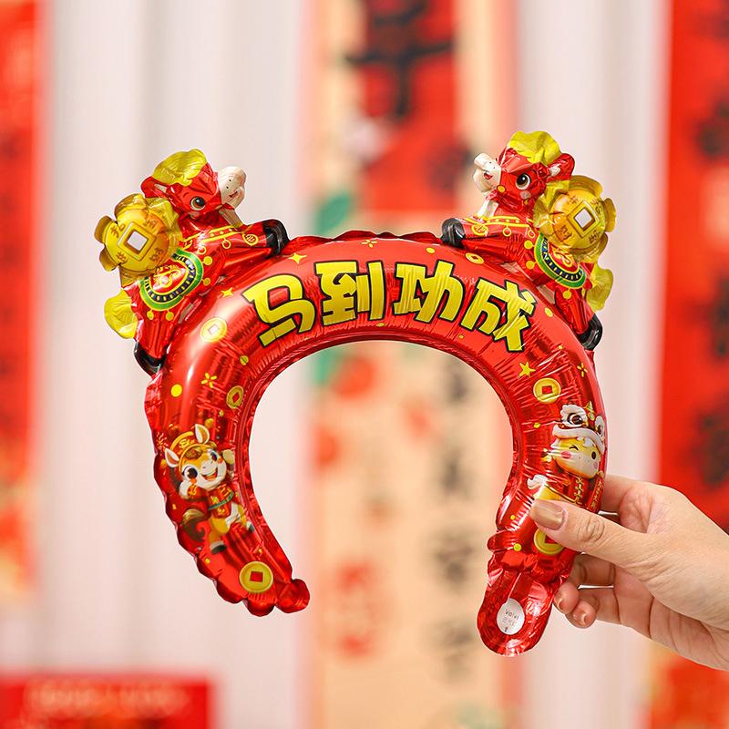 10Pcs 2026 Year Of The Horse Balloon Hair Cards Headwear New Year Party Hair Accessories Cross Year Celebration Decor Supplies