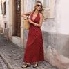 2026 Retro Style Halter V-Neck Polka Dot Vacation Dress