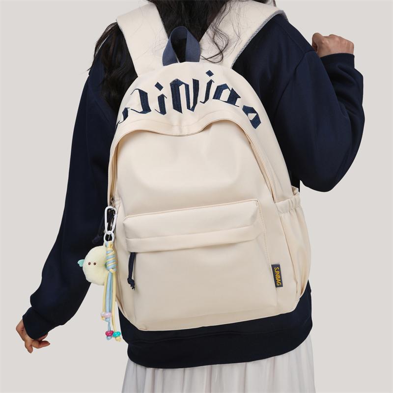 Letter Student Schoolbag Unisex Campus Backpack Large Capacity Solid Color Backpack