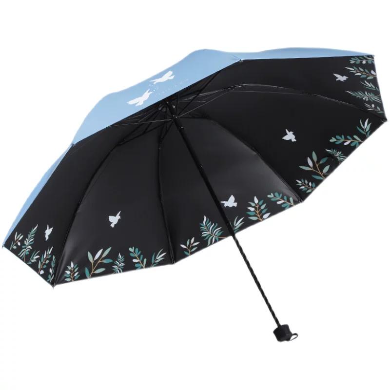 Paradise Umbrella Sun Protection Student Black Coating Uv Protection Umbrella Dual-Use Umbrella Sunshade Umbrella Cute Simple Fresh Style