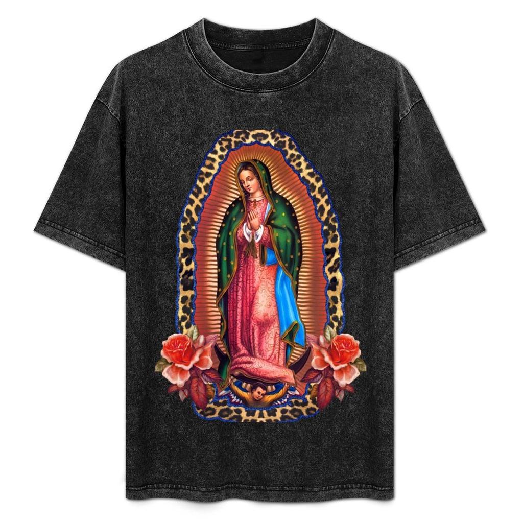 Sacred Virgen De Guadalupe T-shirt Men Women Summer Vintage Mexican Religious Print Loose O-neck Short Sleeve Aesthetic Tee