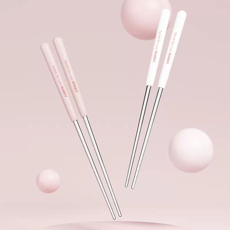 304 Stainless Steel Rabbit Portable Tableware Set: Cute Cartoon Fork and Spoon for Kids, Students, and Office Workers.
