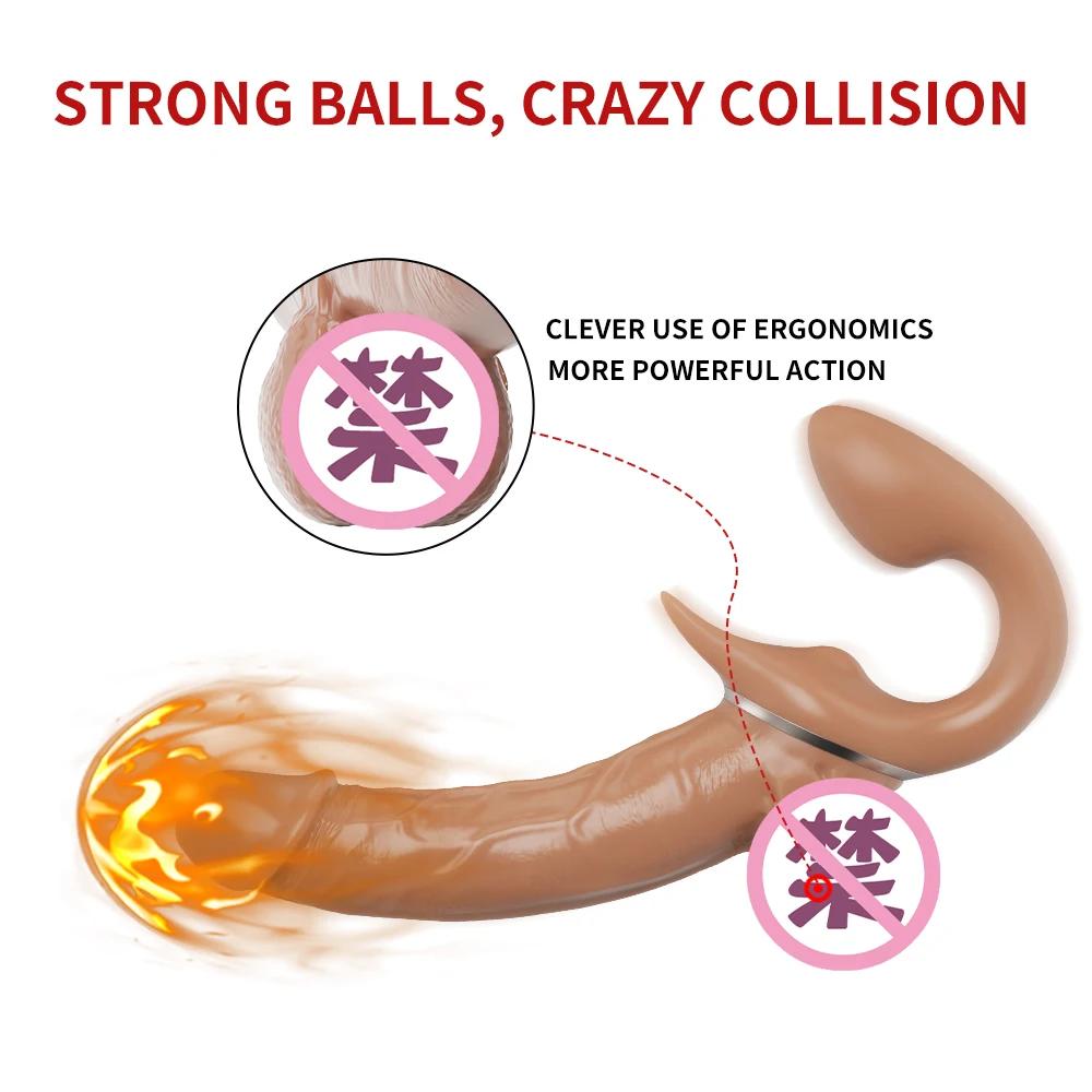 Strapless Strap-on Telescopic Dildo Vibrator Double-heads Vibrating G-Spot Stimulator Big Penis Adult Lesbian Sex Toys For Women
