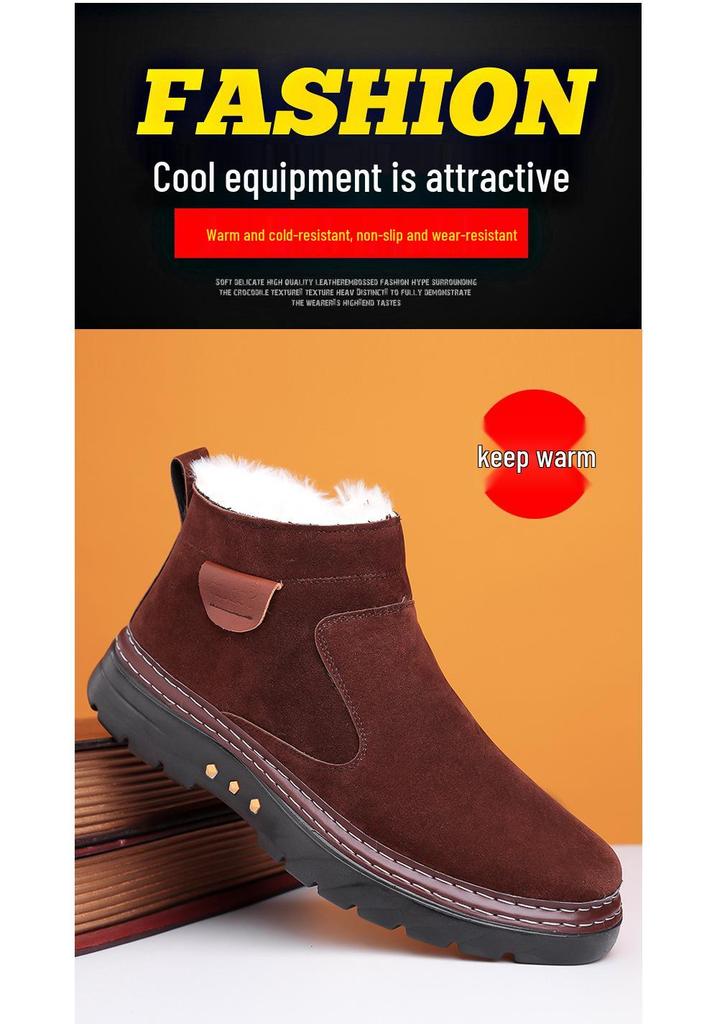 Men's Winter Fleece-Lined Snow Boots with Thick Sole, Non-Slip, Zipper, Cold Protection