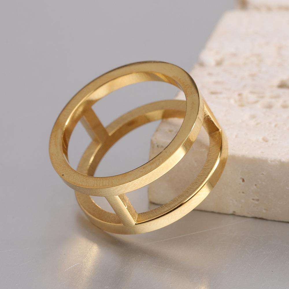 Simple double hollow stainless steel ring I-ring Gold women's fashion all-match ring jewelry gift for couples