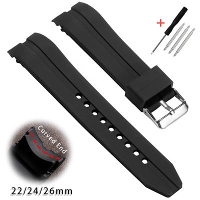 22mm 24mm 26mm Curved End Silicone Watch Strap for Seiko for Water Ghost Soft Rubber Band Diving Waterproof Universal Bracelet