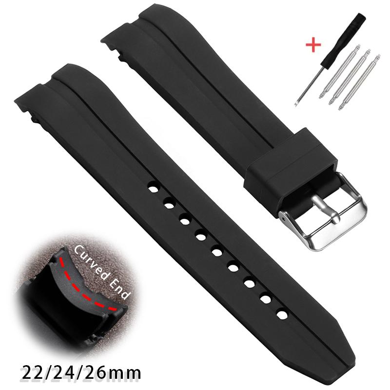 22mm 24mm 26mm Curved End Silicone Watch Strap for Seiko for Water Ghost Soft Rubber Band Diving Waterproof Universal Bracelet