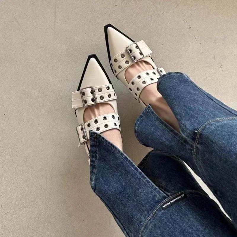 Slingback Shoes Gothic Chunky Heels Women's Pumps Rivet Street Style Medium Heel Punk Vintage Casual Sandals Spring Summer