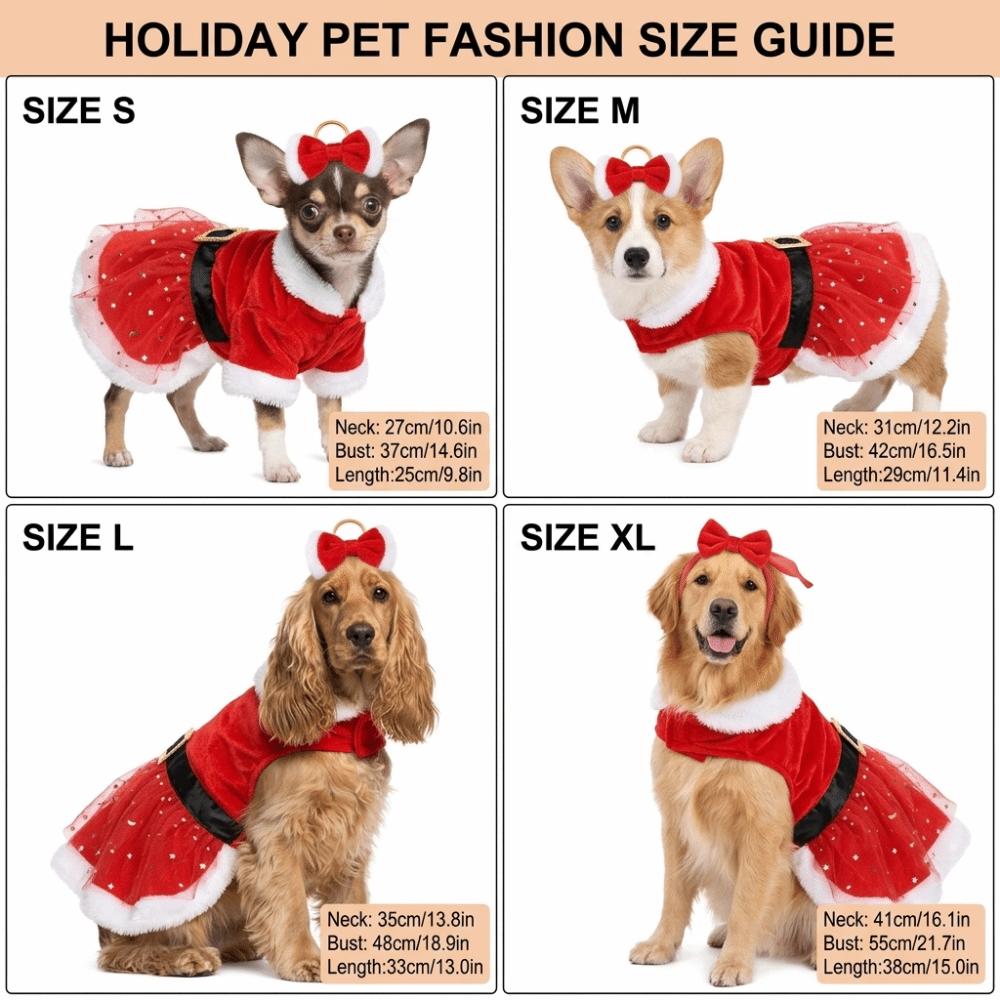 Roter Hund Weihnachtsmann Kleid Netz Samt Haustier Outfit Waschbar Roter Netzrock Weihnachtsfeier
