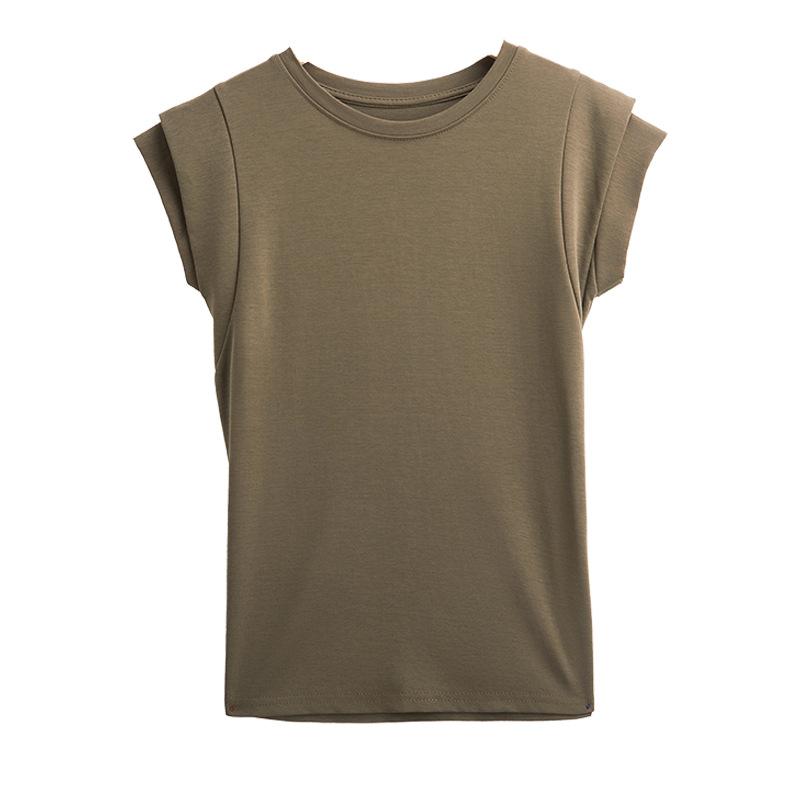 Summer white round neck short-sleeved t-shirt women's spring summer new design sense niche loose casual front shoulder look thin