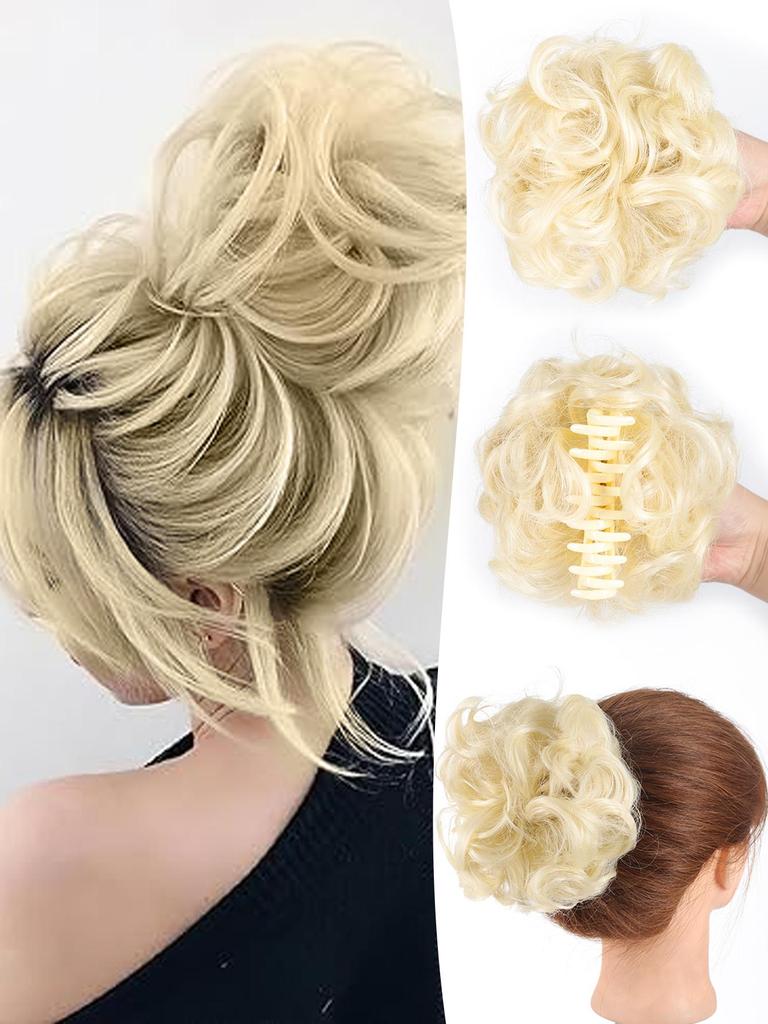 Syntetický drdol Rozcuchaný drdol Claw Claw Spona do vlasů Vlnité kudrnaté vlasy Drdol do culíku Prodlužovací příčesky pro ženy