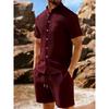 Men's Trendy Waffle Lapel Two-Piece Summer Set