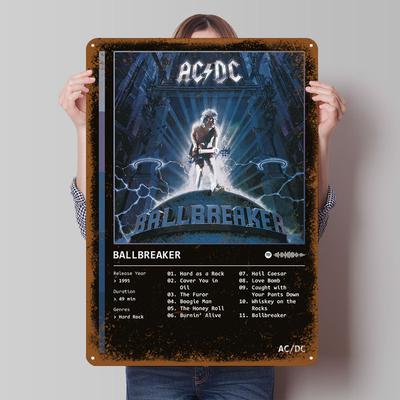 Ballbreaker (1995) Album By AC/DC Metal Signs Guitar Poster Bathroom Decor Custom Tinplate Sign for Wall Art Decoration Retro