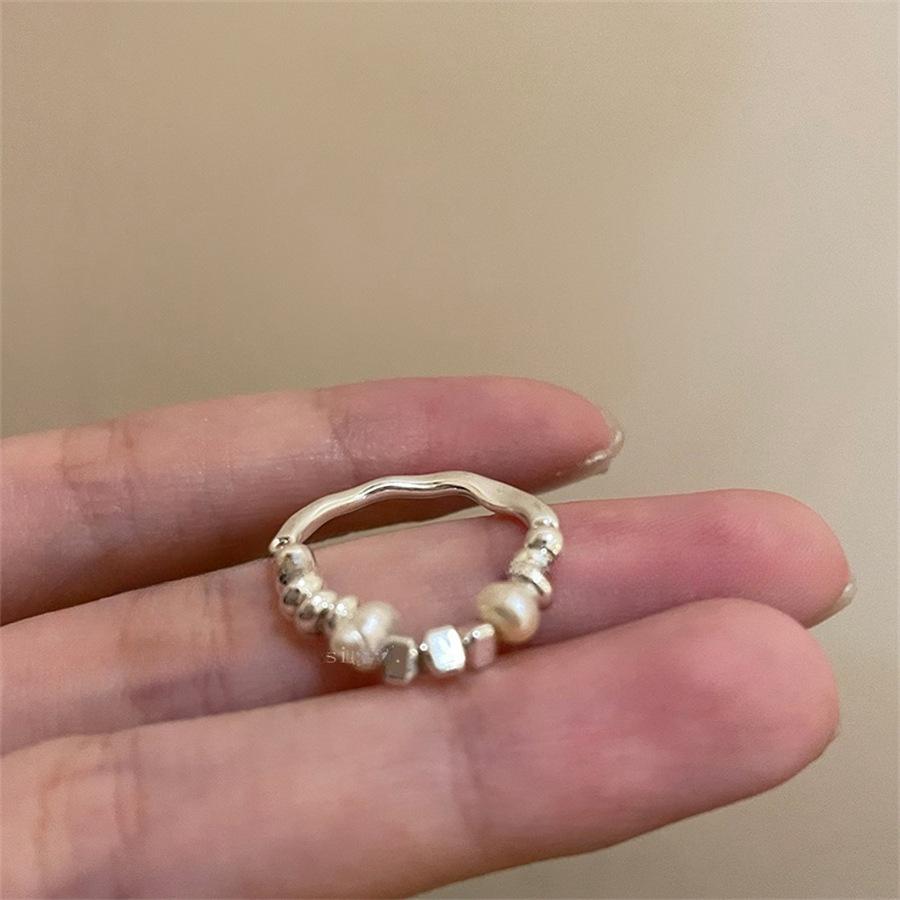 

Pearl broken silver irregular ring design light luxury index finger ring cold wind ring