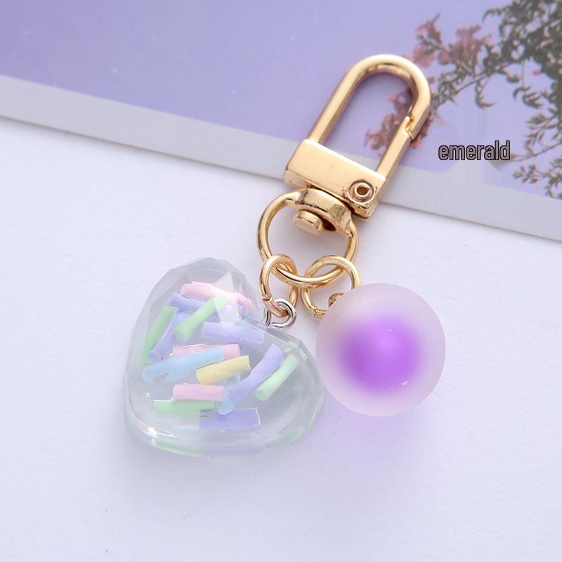 Gradient Glitter Acrylic Heart Keychain: Chic Women s Handbag & Earphone Charm Single OPP Bag Packaging