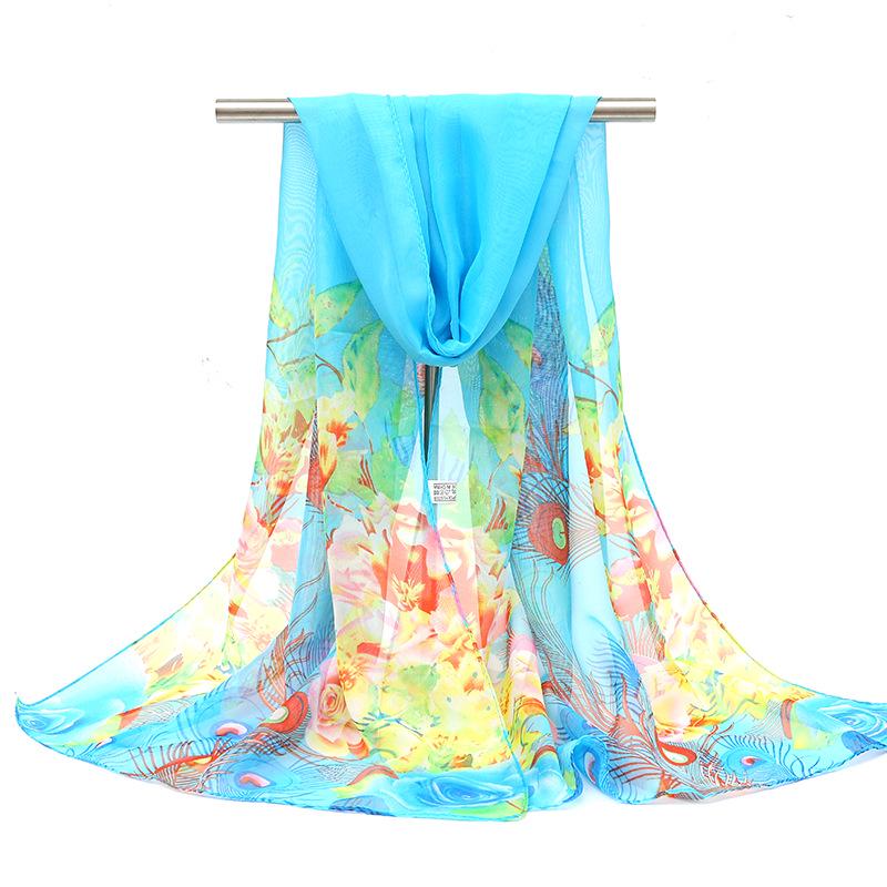 2026 Silk Chiffon Women's Scarf: Korean Style, Versatile, Long, and Thin for Spring, Autumn, Beach, or Winter Decoration