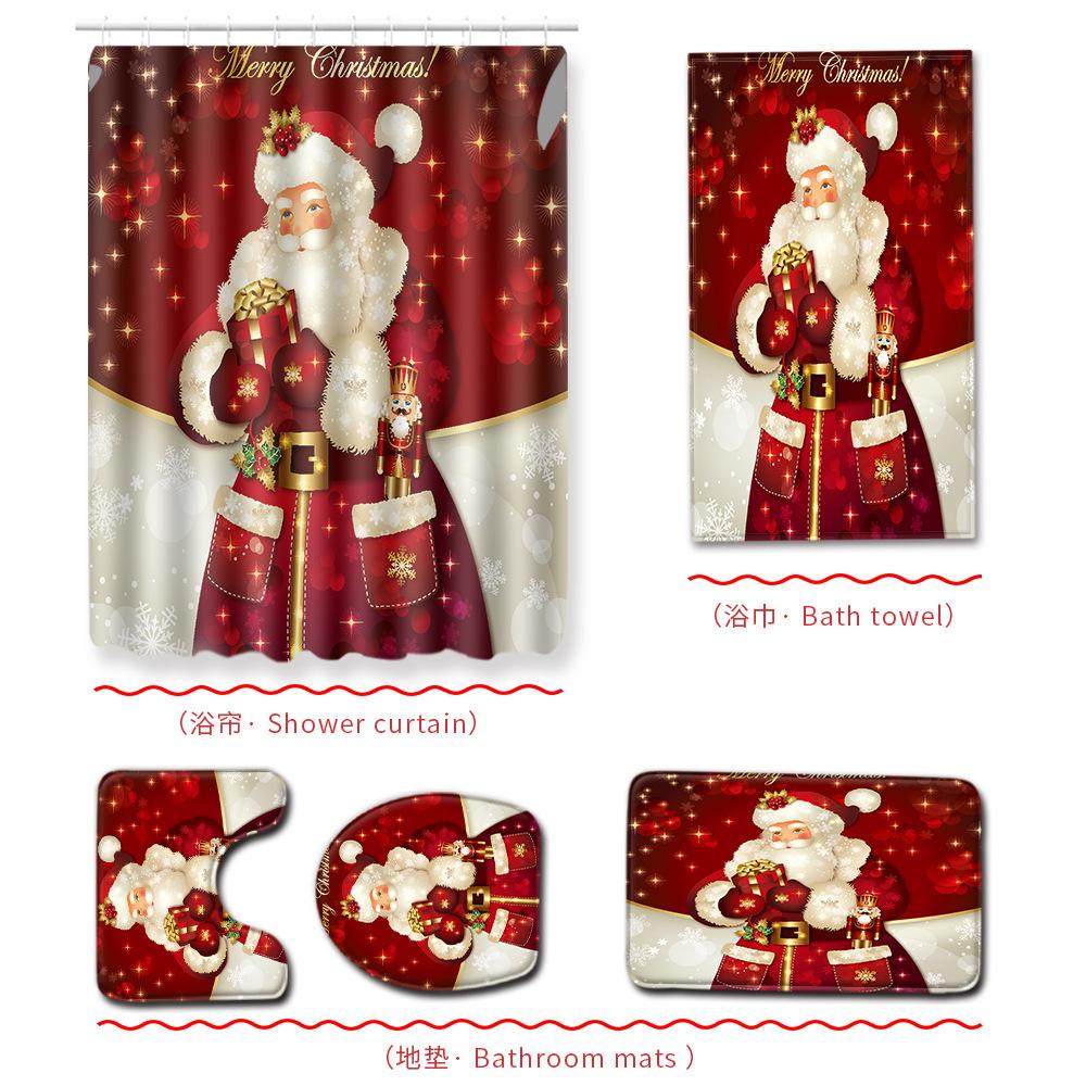 Christmas Bathroom Shower Curtain Bath Towel Floor Mat Five-Piece Set Bathroom Toilet Carpet Shower Foot Mat