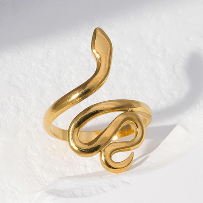 Stainless Steel Metal Snake Rings For Women Men Gold Color Geometric Open Adjustable Ring Vintage Gothic Aesthetic Jewelry Gifts